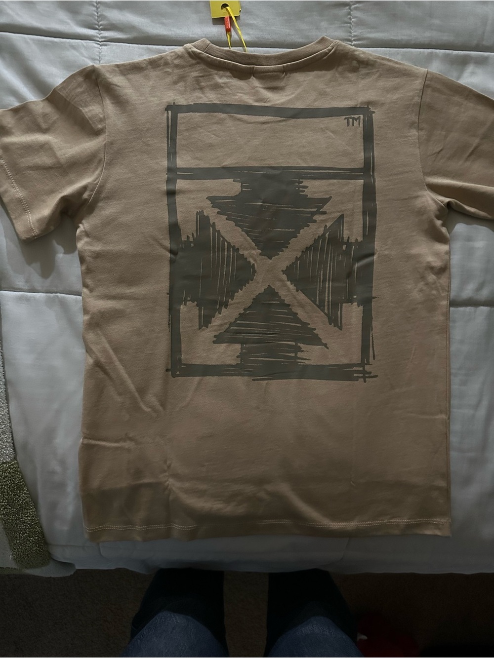 Off-White Beige Crewneck Short Sleeve T-Shirt with Chest Logo